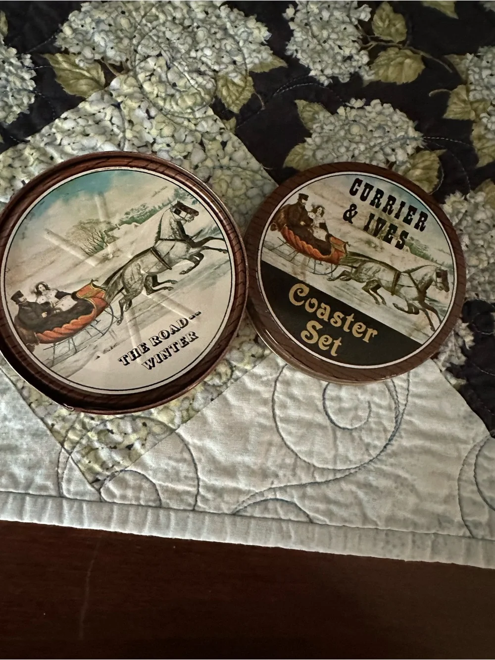 Currier & Ives Coaster Set - Vintage Style Brown/Black
